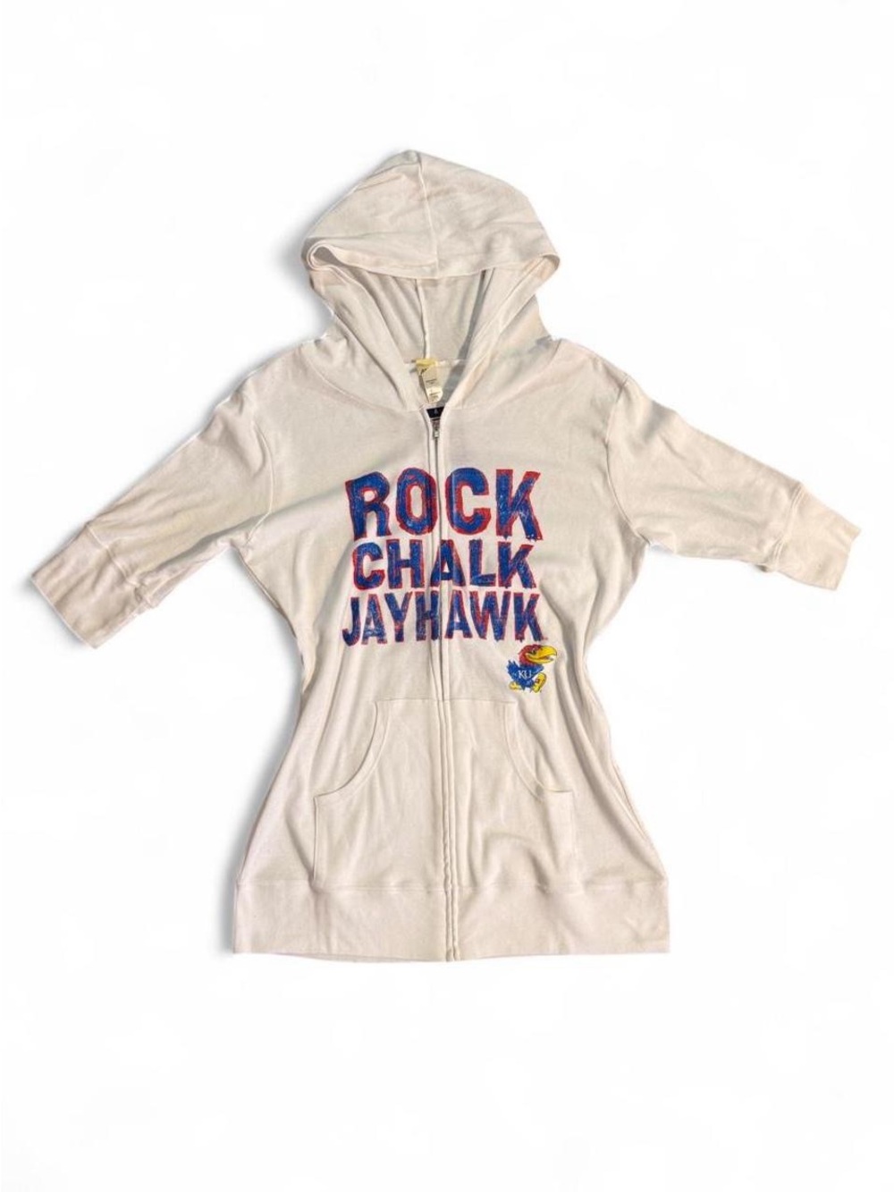 Kansas Jayhawks white zip-up quarter sleeve hoodie